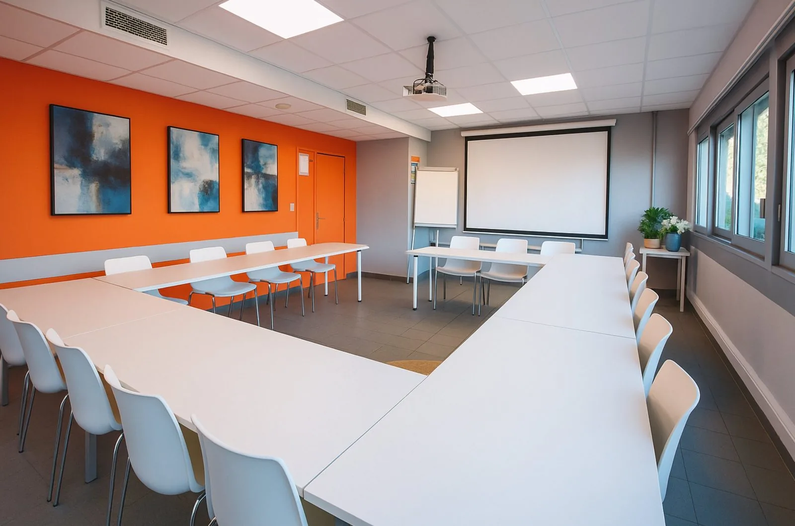 Salle de réunion équipée d'un vidéoprojecteur